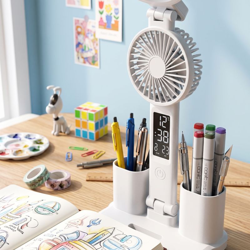 LED Study Lamp with Clock – Rechargeable & Foldable