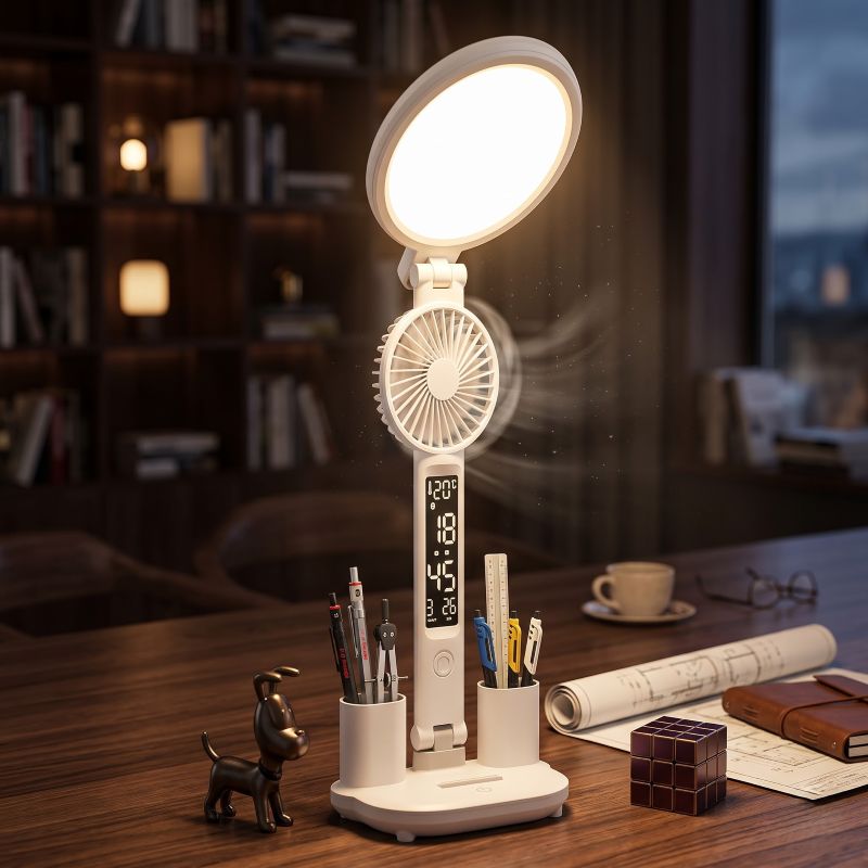LED Study Lamp with Clock – Rechargeable & Foldable