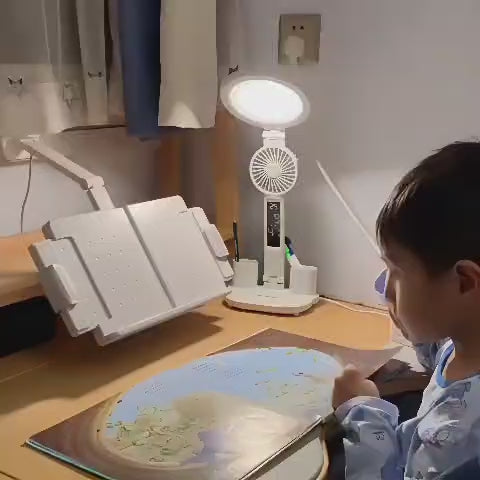 LED Study Lamp with Clock – Rechargeable & Foldable