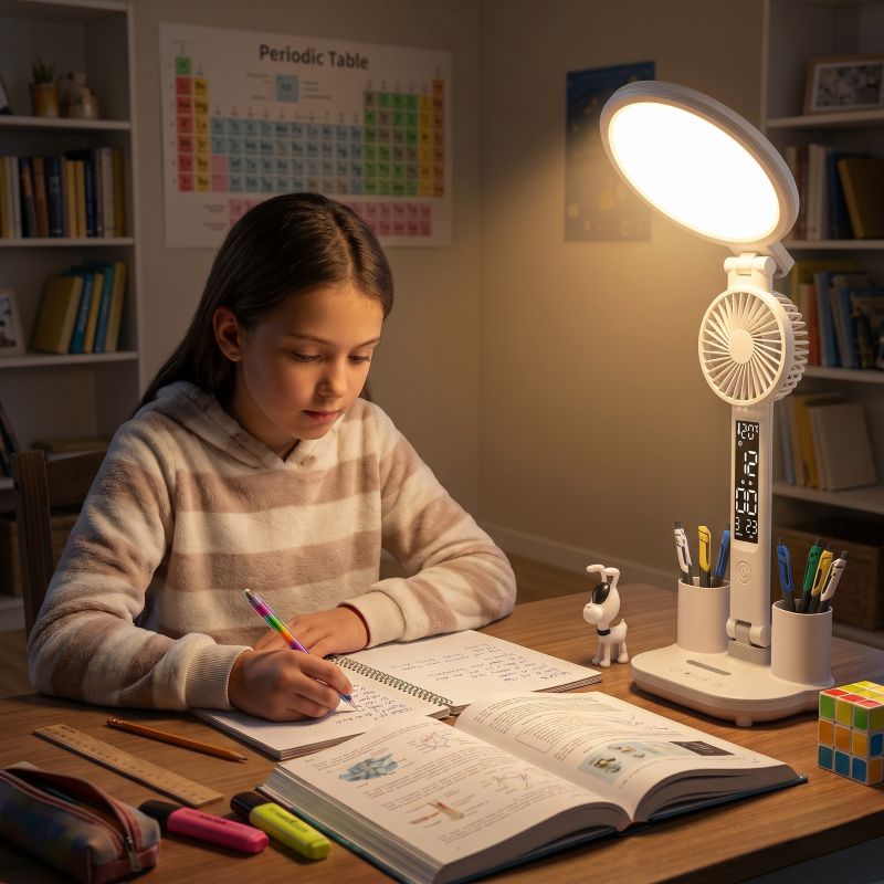 LED Study Lamp with Clock – Rechargeable & Foldable