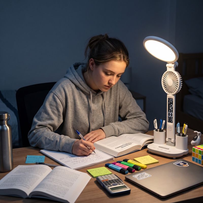 LED Study Lamp with Clock – Rechargeable & Foldable